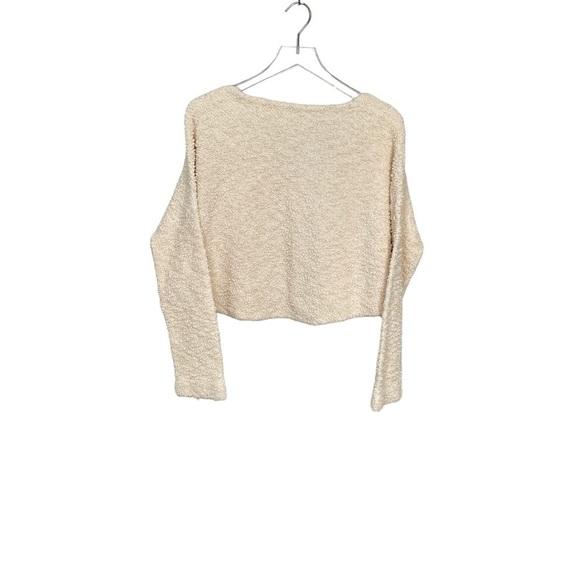 Free People Ivory/Cream Bouclé V Neck Crop Top High Low Hem Boxy Fit Size S - Picture 8 of 14